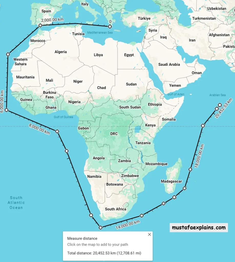 shipping_distance_from_greece_to_arabian_sea_through_cape_of_good_hope_in_africa